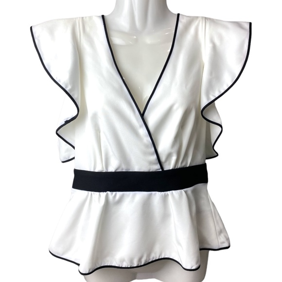 Impeccable Pig | White Flounce Sleeve Blouse | Size Small - Picture 1 of 6